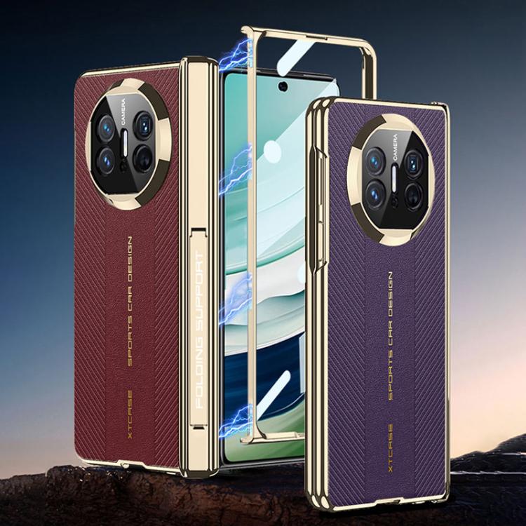 For Huawei Mate X6 GKK Integrated Magnetic Fold Hinge Side Holder Plain Leather Phone Case