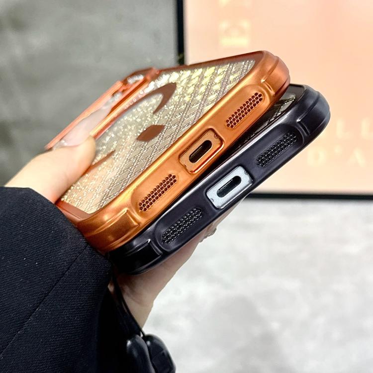 For iPhone 17 Pro Max Large Window Rhombus Gradient Matte Electroplated TPU MagSafe Phone Case with Hand Strap