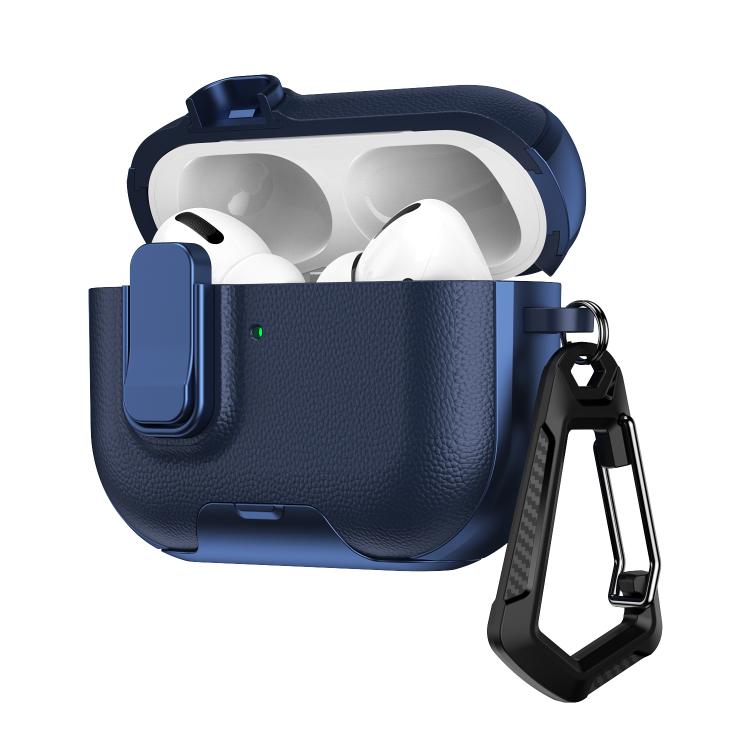 For AirPods Pro Litchi Texture Earphone Case with Holder & Security Lock