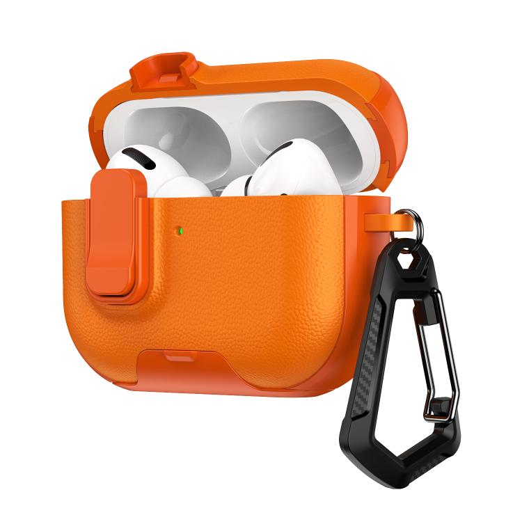For AirPods Pro Litchi Texture Earphone Case with Holder & Security Lock
