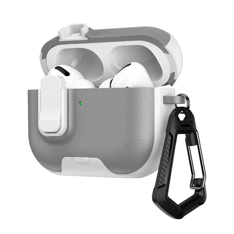 For AirPods Pro Litchi Texture Earphone Case with Holder & Security Lock