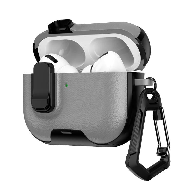 For AirPods Pro Litchi Texture Earphone Case with Holder & Security Lock