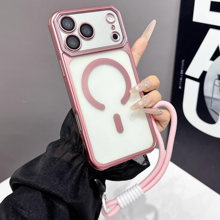 For iPhone 17 Pro Large Window Matte Electroplated TPU MagSafe Phone Case with Hand Strap