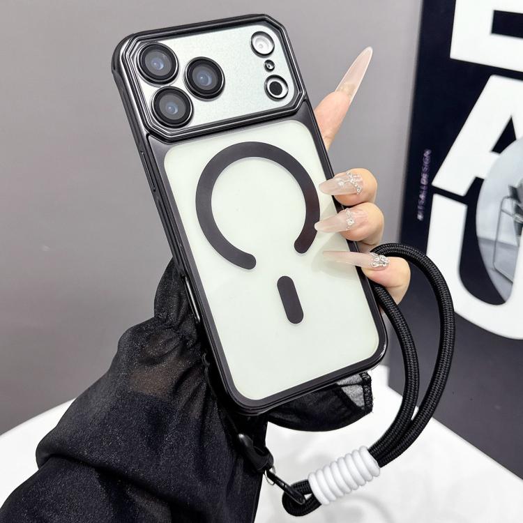 For iPhone 17 Pro Large Window Matte Electroplated TPU MagSafe Phone Case with Hand Strap