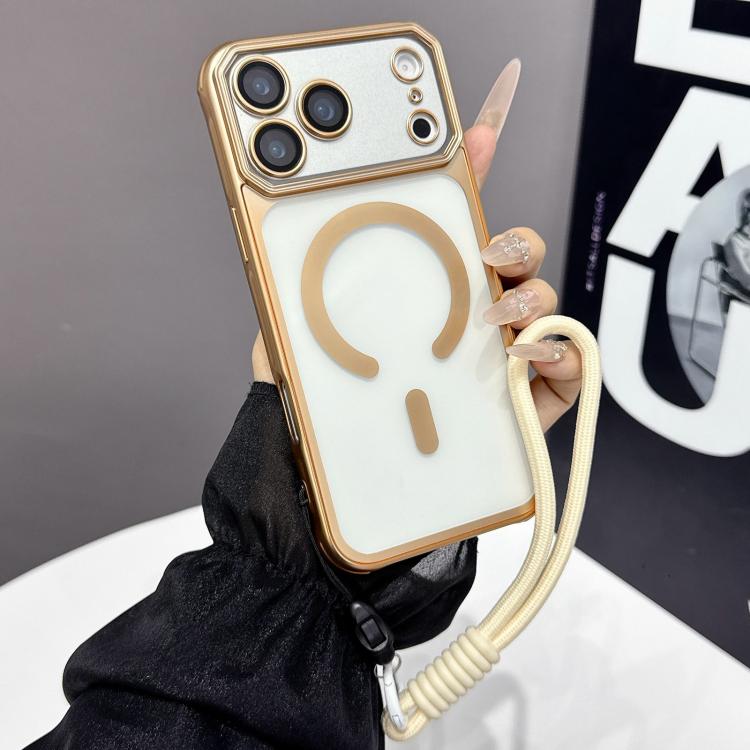 For iPhone 17 Pro Large Window Matte Electroplated TPU MagSafe Phone Case with Hand Strap