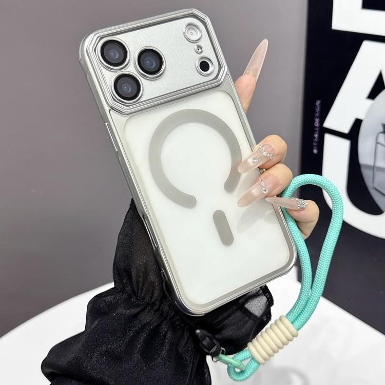 For iPhone 17 Pro Large Window Matte Electroplated TPU MagSafe Phone Case with Hand Strap