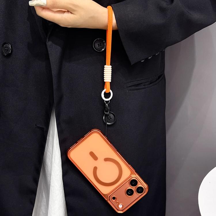 For iPhone 17 Pro Max Large Window Matte Electroplated TPU MagSafe Phone Case with Hand Strap