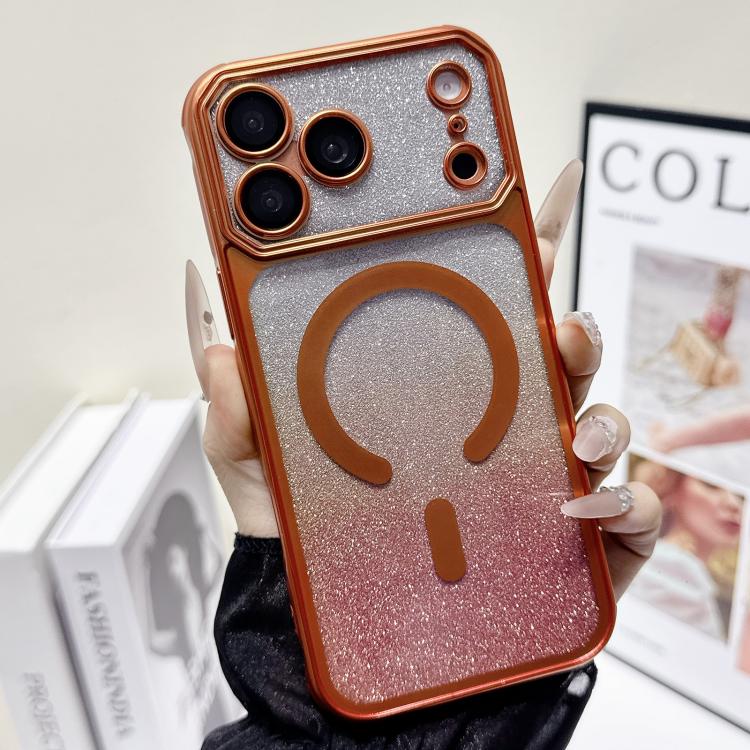 For iPhone 17 Pro Max Large Window Glitter Gradient Matte Electroplated TPU MagSafe Phone Case