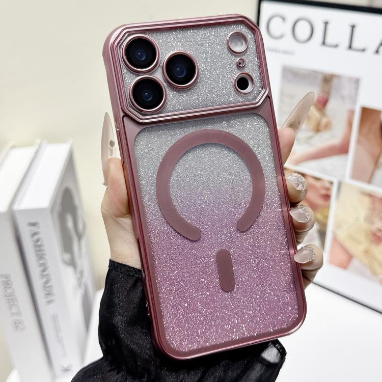 For iPhone 17 Pro Max Large Window Glitter Gradient Matte Electroplated TPU MagSafe Phone Case
