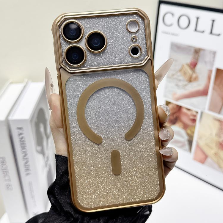 For iPhone 17 Pro Max Large Window Glitter Gradient Matte Electroplated TPU MagSafe Phone Case
