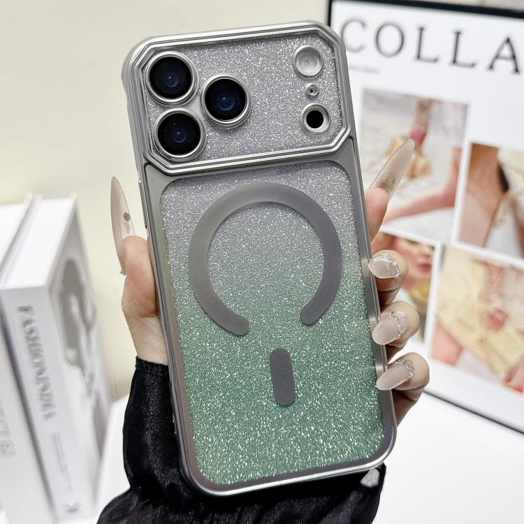 For iPhone 17 Pro Large Window Glitter Gradient Matte Electroplated TPU MagSafe Phone Case