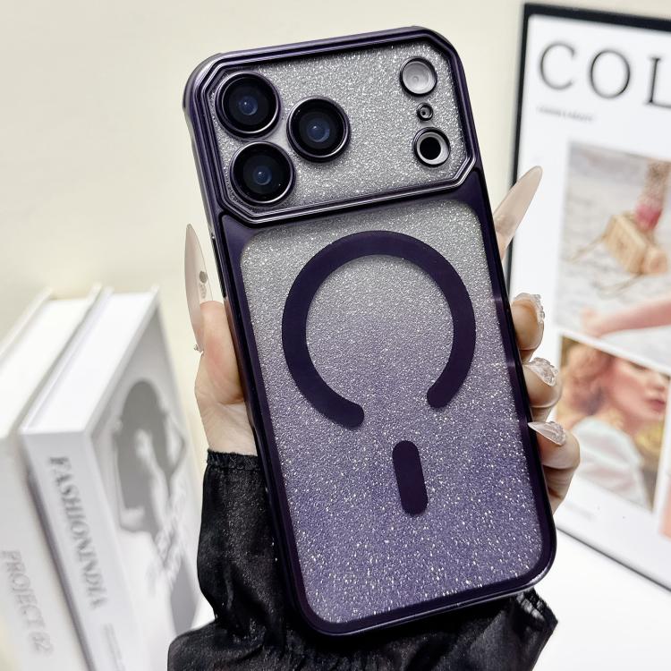 For iPhone 17 Pro Large Window Glitter Gradient Matte Electroplated TPU MagSafe Phone Case