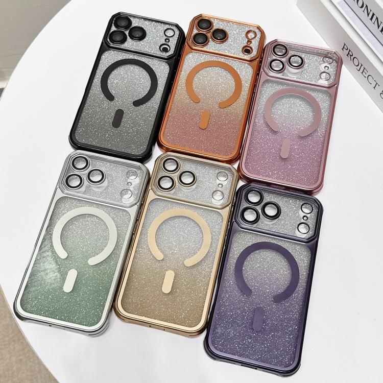 For iPhone 17 Pro Large Window Glitter Gradient Matte Electroplated TPU MagSafe Phone Case