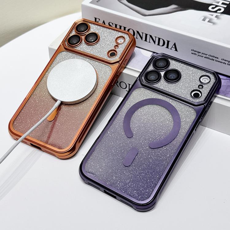 For iPhone 17 Pro Large Window Glitter Gradient Matte Electroplated TPU MagSafe Phone Case