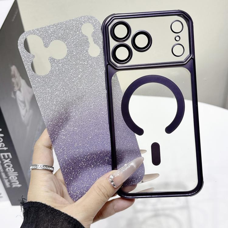For iPhone 17 Pro Large Window Glitter Gradient Matte Electroplated TPU MagSafe Phone Case