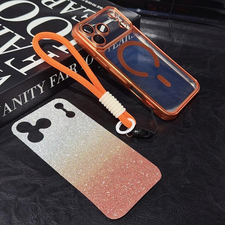 For iPhone 17 Pro Large Window Glitter Gradient Matte Electroplated TPU MagSafe Phone Case with Hand Strap