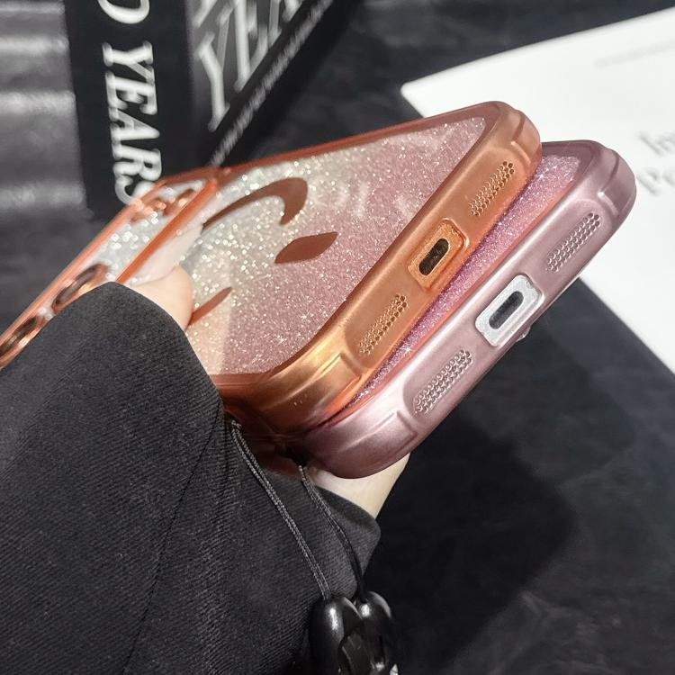 For iPhone 17 Pro Large Window Glitter Gradient Matte Electroplated TPU MagSafe Phone Case with Hand Strap
