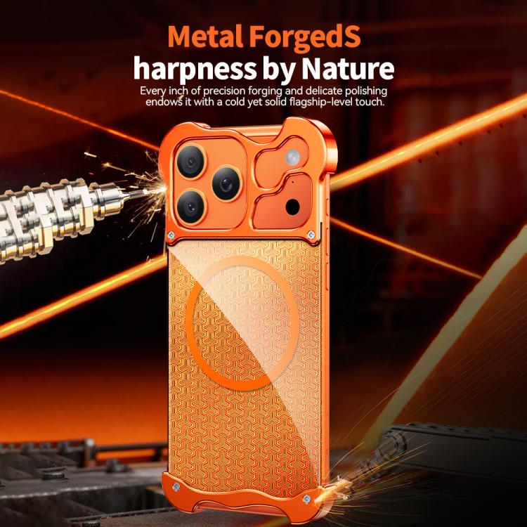 For iPhone 17 Pro Max Aluminum Alloy Borderless MagSafe Gilded Armor Pattern Phone Case