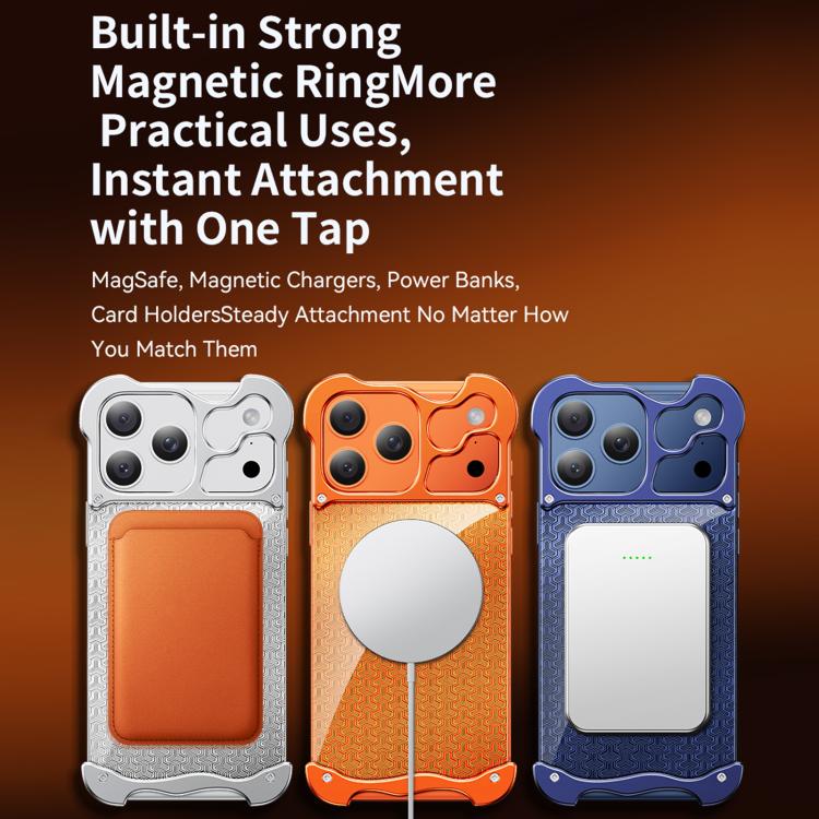For iPhone 17 Pro Max Aluminum Alloy Borderless MagSafe Gilded Armor Pattern Phone Case