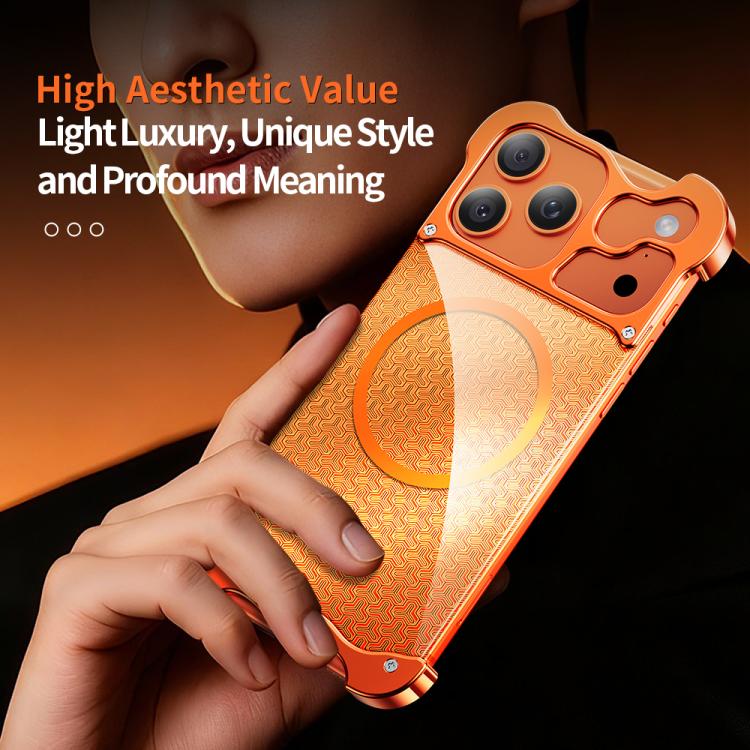 For iPhone 17 Pro Aluminum Alloy Borderless MagSafe Gilded Armor Pattern Phone Case