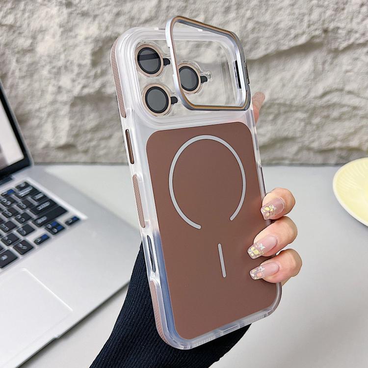 For iPhone 17 Pro Electroplated Lens Holder MagSafe PC Hybrid TPU Phone Case