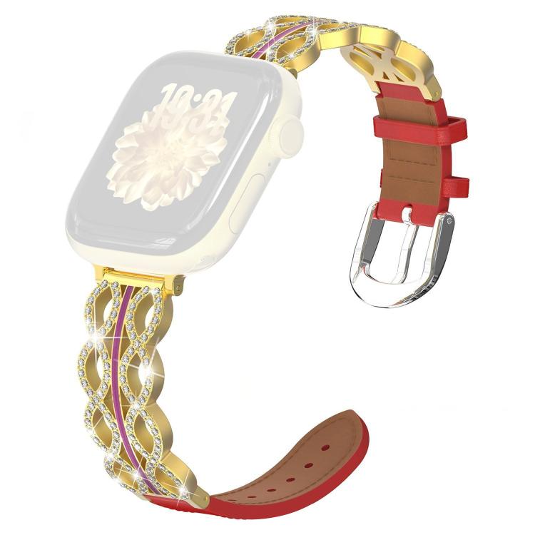 For Apple Watch 38 / 40 / 41 / S11 42mm xDfind Diamond Stainless Steel Hybrid Genuine Leather Watch Band