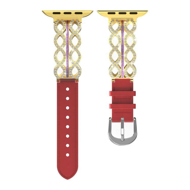 For Apple Watch 38 / 40 / 41 / S11 42mm xDfind Diamond Stainless Steel Hybrid Genuine Leather Watch Band