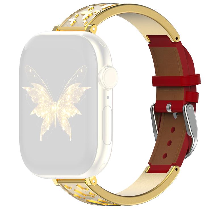 For Apple Watch 42 / 44 / 45 / 46 / 49mm xDfind Butterfly Stainless Steel Hybrid Genuine Leather Watch Band