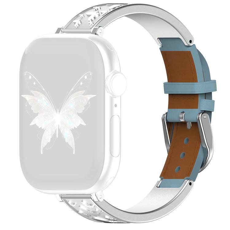 For Apple Watch 42 / 44 / 45 / 46 / 49mm xDfind Butterfly Stainless Steel Hybrid Genuine Leather Watch Band