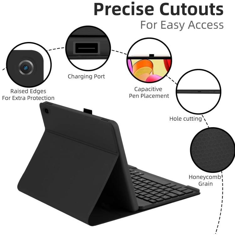 For itel Vista Tab 30 RGB Backlight Square Keycaps Bluetooth Keyboard Tablet Leather Case - Black