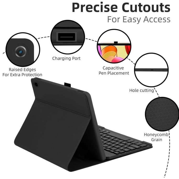 For Tecno Megapad 11 RGB Backlight Square Keycaps Bluetooth Keyboard Tablet Leather Case - Black