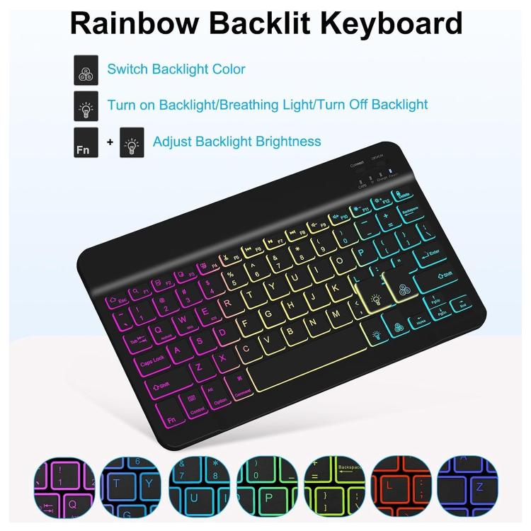 For Tecno Megapad 11 RGB Backlight Square Keycaps Bluetooth Keyboard Tablet Leather Case - Black
