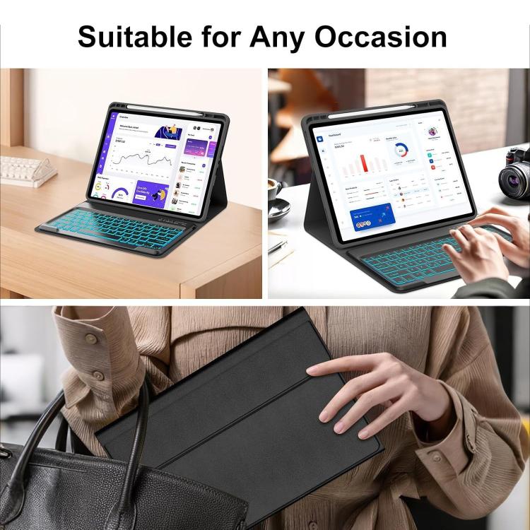 For Redmi Pad Pro / Xiaomi Poco Pad Touchpad RGB Backlight Bluetooth Keyboard Tablet Leather Case with Pen Slot - Black