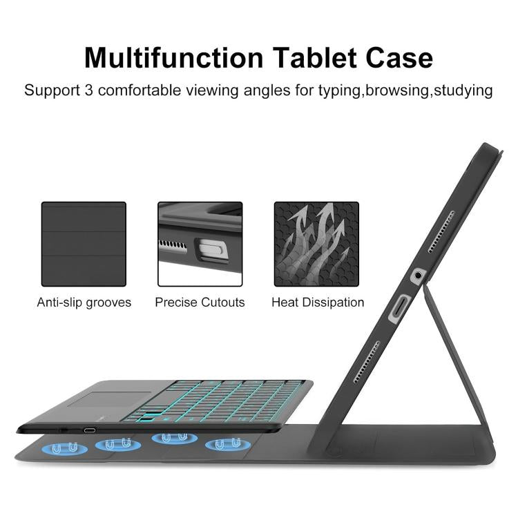For Redmi Pad 2 Pro Touchpad RGB Backlight Bluetooth Keyboard Tablet Leather Case with Pen Slot - Black