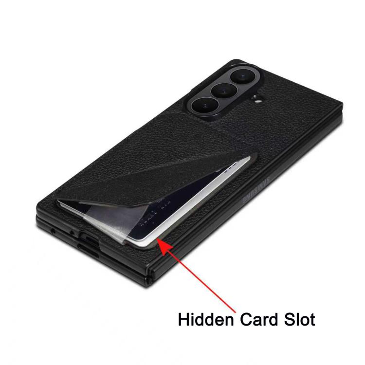 For Samsung Galaxy Z Fold7 5G D04 Calf Texture Dual Card Slot Holder Phone Case