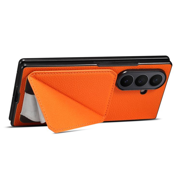 For Samsung Galaxy Z Fold7 5G D04 Calf Texture Dual Card Slot Holder Phone Case