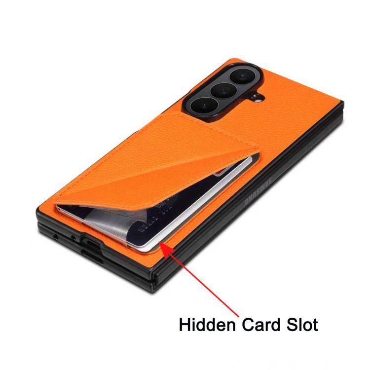 For Samsung Galaxy Z Fold7 5G D04 Calf Texture Dual Card Slot Holder Phone Case