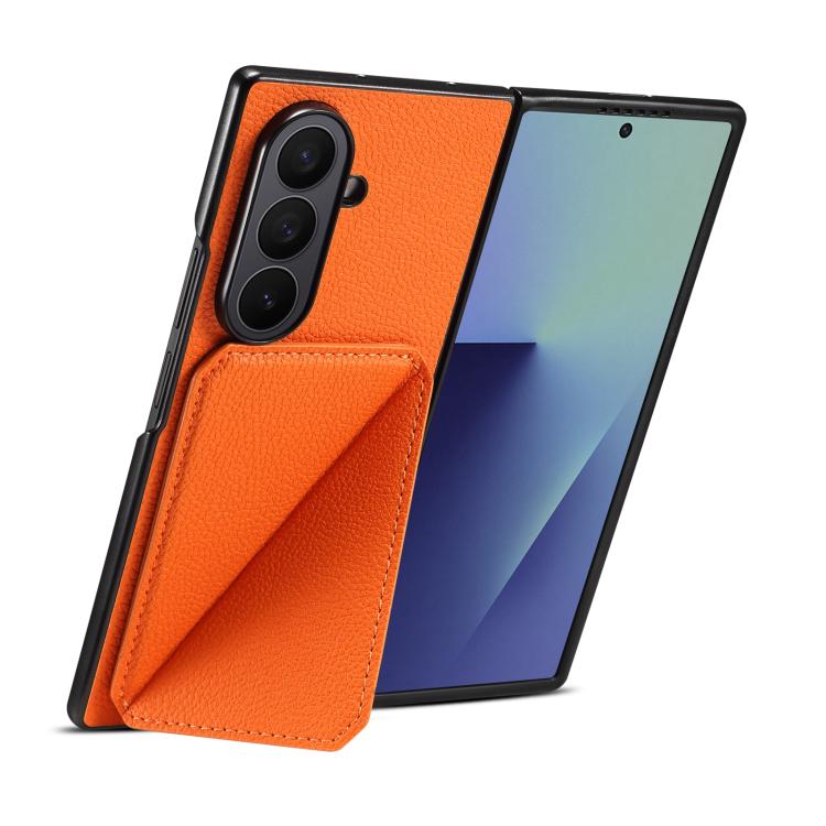 For Samsung Galaxy Z Fold6 5G D04 Calf Texture Dual Card Slot Holder Phone Case