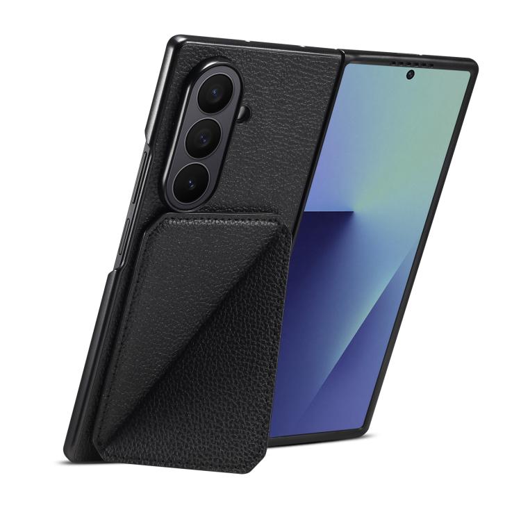 For Samsung Galaxy Z Fold5 5G D04 Calf Texture Dual Card Slot Holder Phone Case