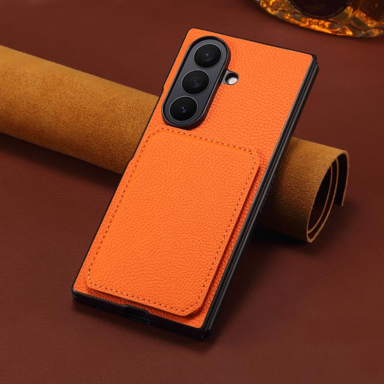 For Samsung Galaxy Z Fold5 5G D04 Calf Texture Dual Card Slot Holder Phone Case