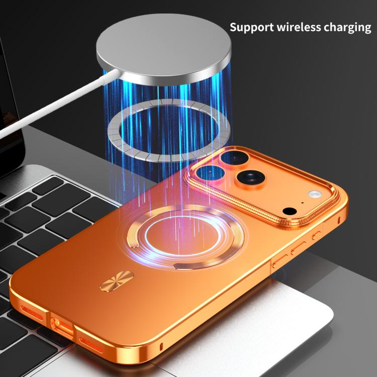 For iPhone 16 Pro Frosted Magnetic Shield MagSafe Alloy Metal Phone Case