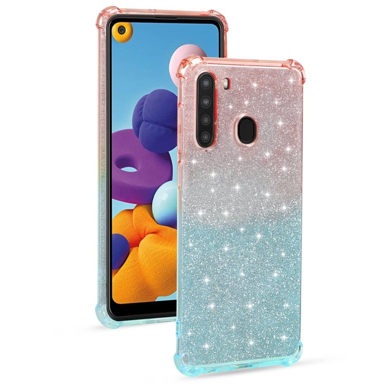 For Samsung Galaxy A21 (US Version) Gradient Glitter Powder Shockproof TPU Protective Case