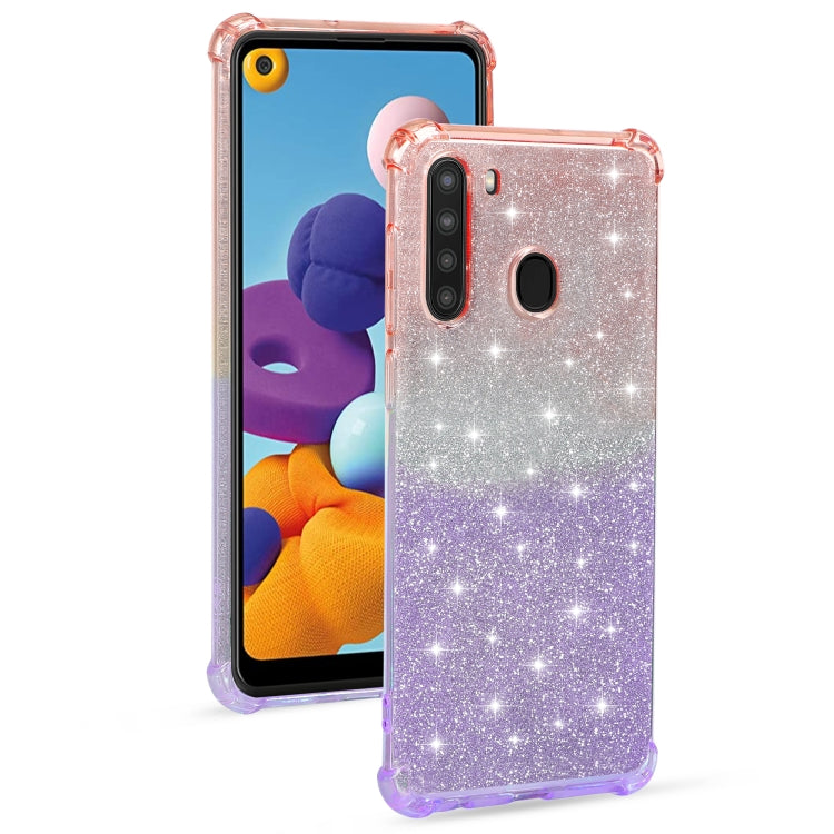 For Samsung Galaxy A21 (US Version) Gradient Glitter Powder Shockproof TPU Protective Case