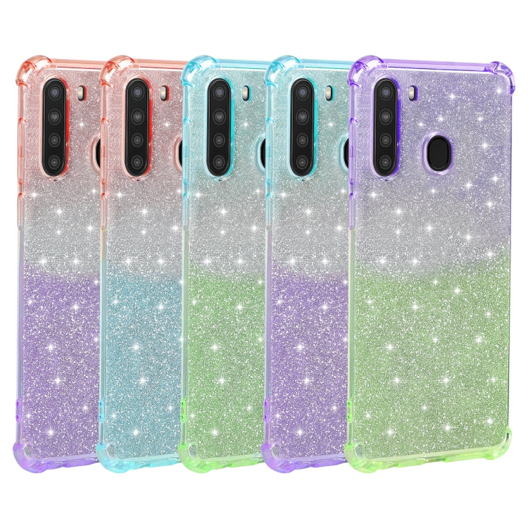 For Samsung Galaxy A21 (US Version) Gradient Glitter Powder Shockproof TPU Protective Case