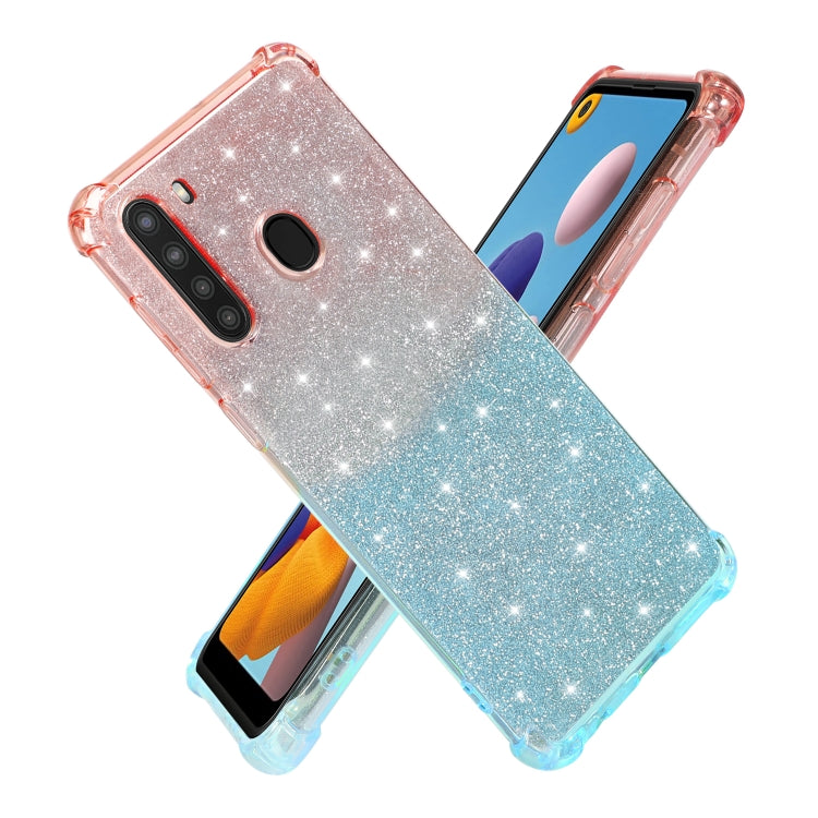 For Samsung Galaxy A21 (US Version) Gradient Glitter Powder Shockproof TPU Protective Case