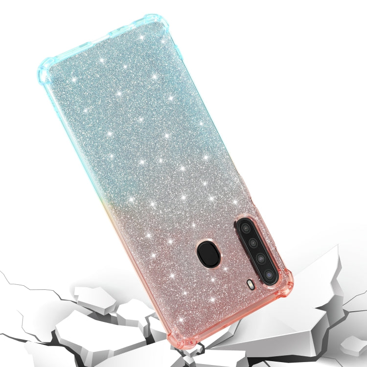For Samsung Galaxy A21 (US Version) Gradient Glitter Powder Shockproof TPU Protective Case