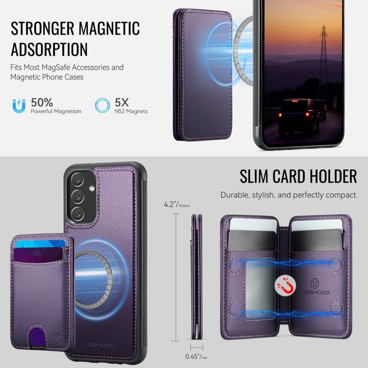 For Samsung Galaxy A34 5G JEEHOOD J10 Flip Card Bag MagSafe Split RFID Leather Phone Case