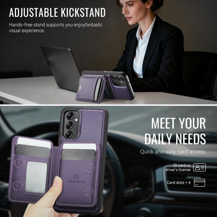 For Samsung Galaxy A34 5G JEEHOOD J10 Flip Card Bag MagSafe Split RFID Leather Phone Case