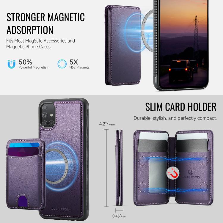 For Samsung Galaxy A51 4G JEEHOOD J10 Flip Card Bag MagSafe Split RFID Leather Phone Case