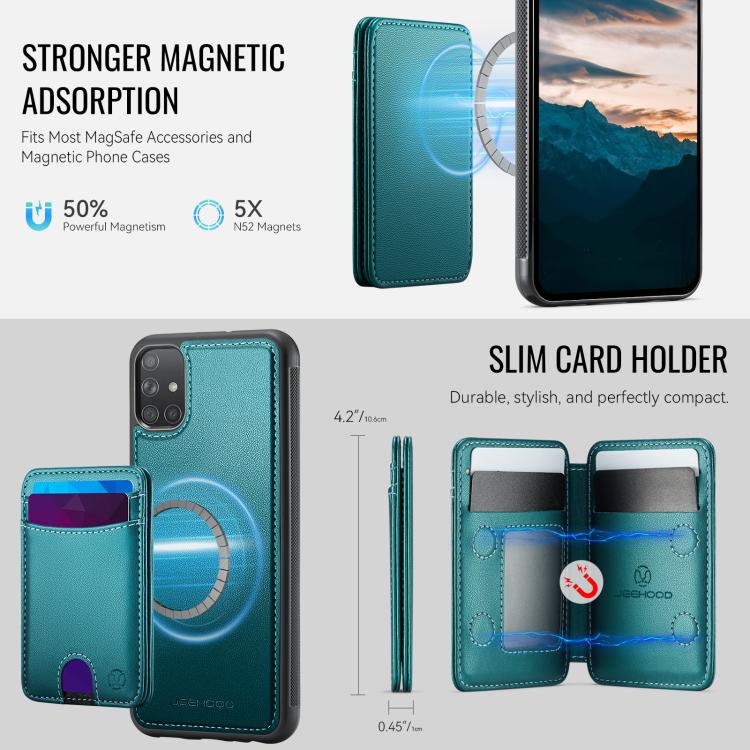 For Samsung Galaxy A51 4G JEEHOOD J10 Flip Card Bag MagSafe Split RFID Leather Phone Case